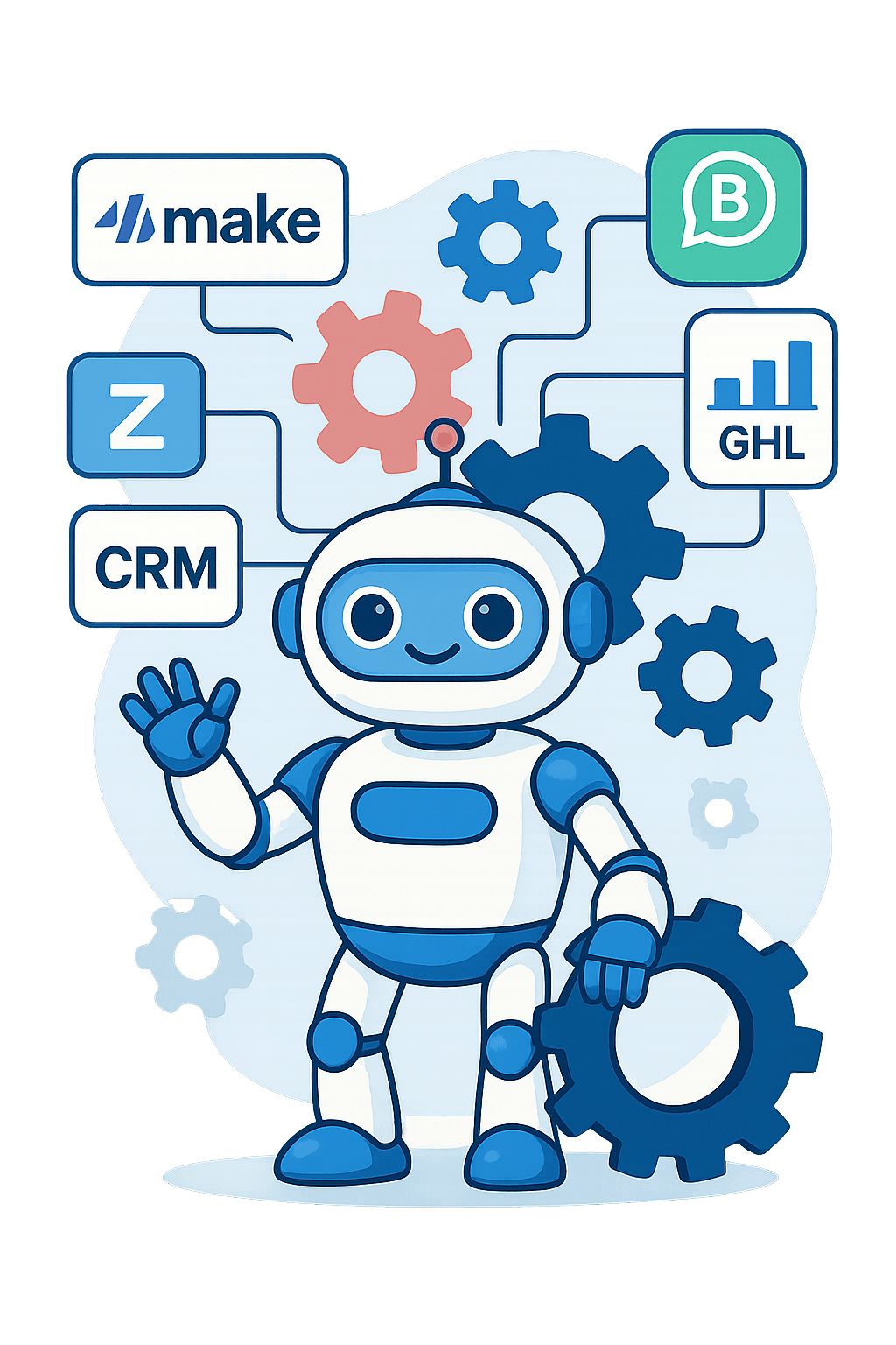 איור אוטומציות: גלגלי שיניים וחיבורים בין מערכות